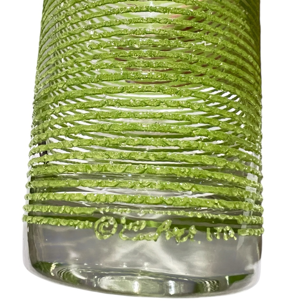 CULVER LTD  Icicle Ring Pattern Green Tall Glasses Set of 2 Vintage - Picture 4 of 6